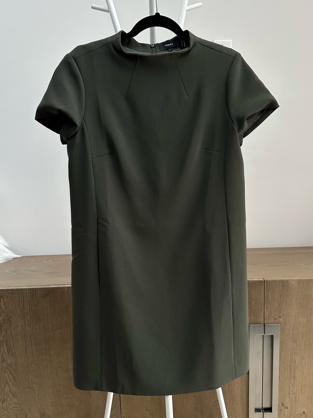 Theory Olive Short-Sleeve Shift Dress